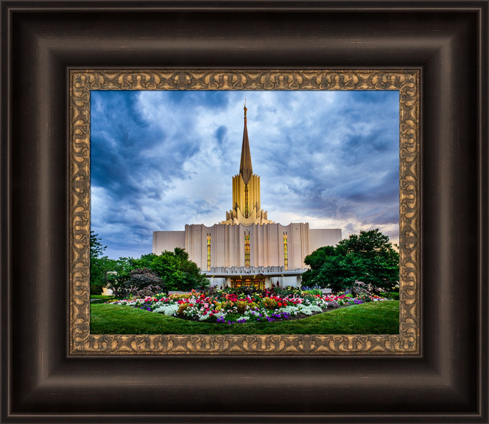 Jordan River Temple - Stormy Garden 13x15 framed textured print dark brown frame