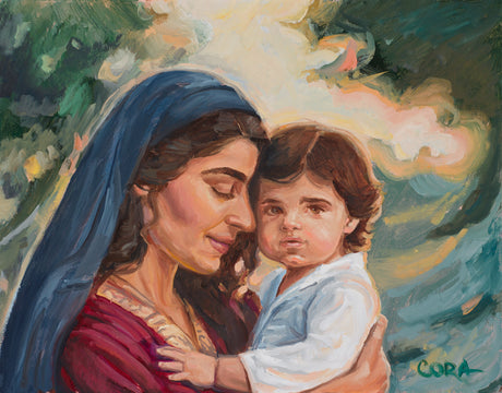 Mary holding Jesus as a toddler.