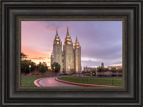 Salt Lake City Temple - Sunset Lit Pathway by Lance Bertola