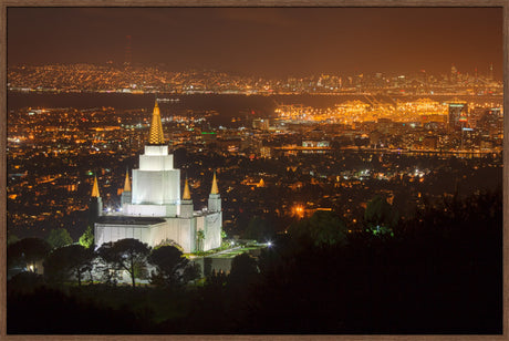 Oakland Temple - Night with Bay