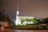 The Lisbon Portugal Temple at night.