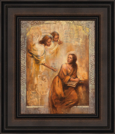 Women receives inspiration from two angels above her. Altus Fine Art | Art 13